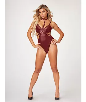 Midnight Love Vegan Leather Two Piece Teddy Set STM11524WineXL
