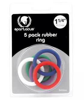 Spartacus 125quot Rubber Cock Ring Set  Rainbow Pack of 5