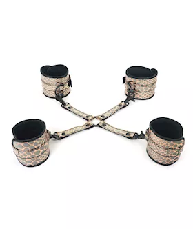 Spartacus Faux Leather Wrist amp Ankle Restraints wHog Tie  Gold