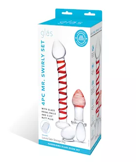 Glas 4 pc Mr Swirly Set wGlass Kegel Balls amp 325quot Butt Plug Red