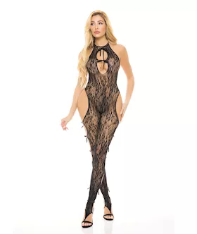 Pink Lipstick Love Me Harder Bodystocking Black OS