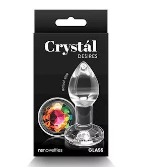 Crystal Desires Glass Round Gem Butt Plug Small Rainbow