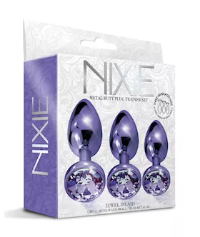 Nixie Metal Butt Plug Trainer Set wInlaid Jewel Purple Metallic