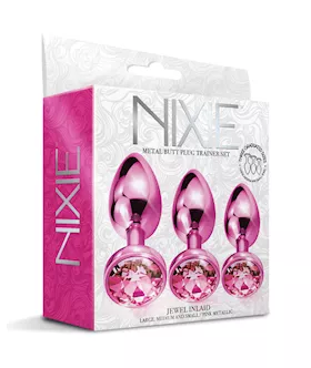 Nixie Metal Butt Plug Trainer Set wInlaid Jewel Pink Metallic