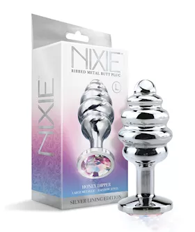 Nixie Honey Dipper Ribbed Metal Rainbow Jeweled Butt Plug Large