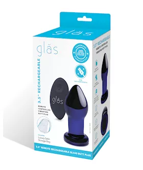 Glas 35quot Rechargeable Vibrating Butt Plug Blue