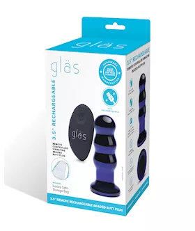 Glas 35quot Rechargeable Vibrating Beaded Butt Plug Blue