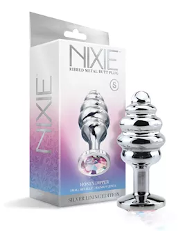 Nixie Honey Dipper Ribbed Metal Rainbow Jeweled Butt Plug Small