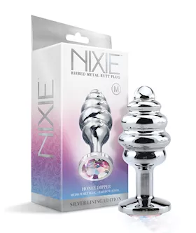 Nixie Honey Dipper Ribbed Metal Rainbow Jeweled Butt Plug Medium
