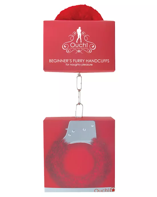 Shots Ouch Beginner's Handcuffs Furry - Red