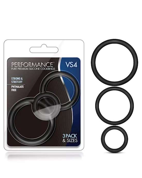 Blush Performance Vs4 Pure Premium Silicone Cockring Set - Black
