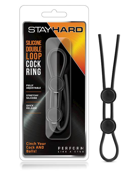 Blush Stay Hard Silicone Double Loop Cock Ring  Black