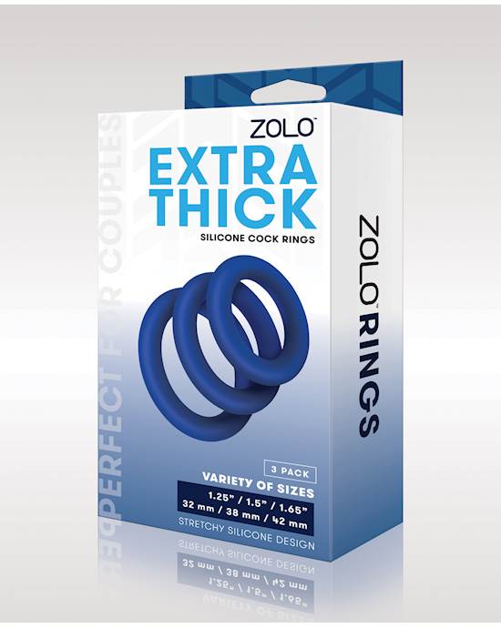 ZOLO Extra Thick Silicone Cock Rings  Blue Pack of 3