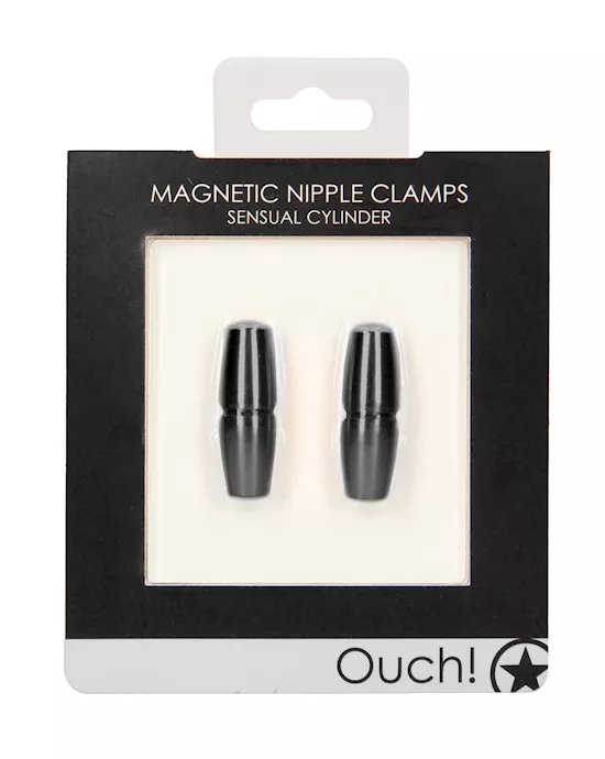 Shots Ouch Sensual Cylinder Magnetic Nipple Clamps - Black