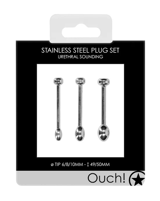 Shots Ouch Urethral Sounding Metal Plug Set - 49/50mm