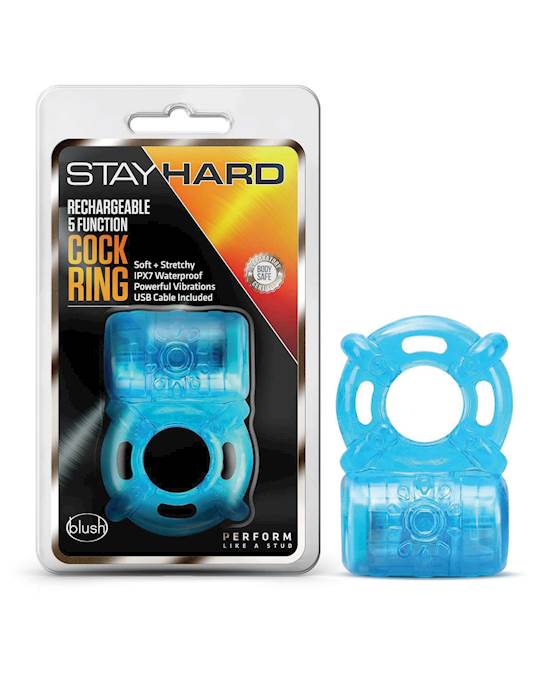 Blush Stay Hard Rechargeable 5 Function Cock Ring Blue