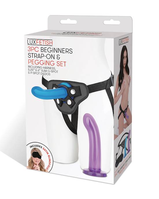 Lux Fetish 3 pc Beginners Strap On amp Pegging Set  Multi Color