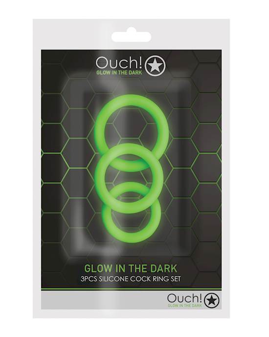 Shots Ouch 3 pc Cock Ring Set  Glow in the Dark