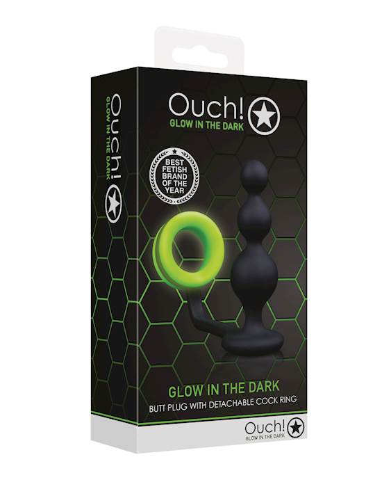 Shots Ouch Beads Butt Plug wCock Ring  Glow in the Dark