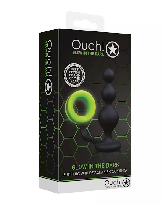 Shots Ouch Beads Butt Plug w/Cock Ring - Glow in the Dark