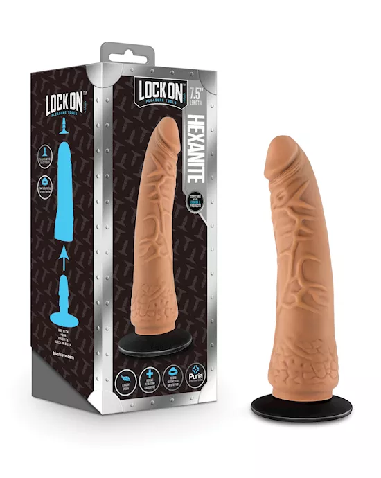 Blush Lock On 7.5" Hexanite Dildo W/suction Cup Adapter - Mocha