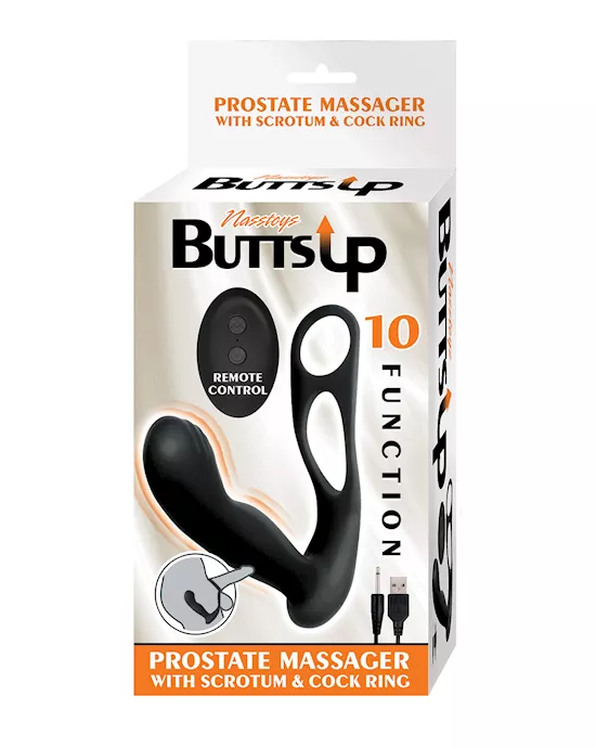 Butts Up Prostate Massager W/scrotum & Cockring - Black