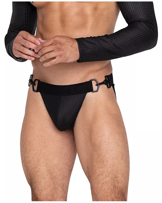 Master Jockstrap w/Hook & Ring Closure & Contoured Pouch Black SM