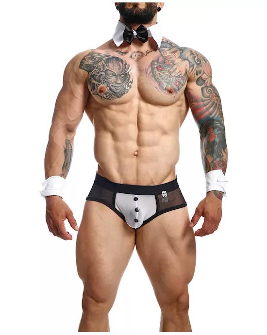 Male Basics MOB Maitre D Brief, Bow & French Cuffs Black/White SM