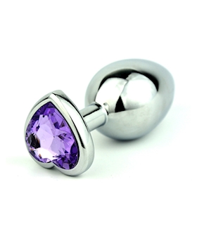 Chrome Butt Plug With Lavender Heart Shaped Jem