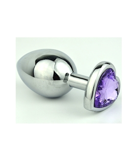 Chrome Butt Plug With Lavender Heart Shaped Jem