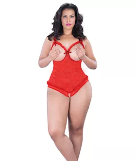 Lace Open Cup amp Crotchless Teddy Red QN