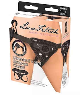 Lux Fetish Diamond Velvet Strapon Corset Black