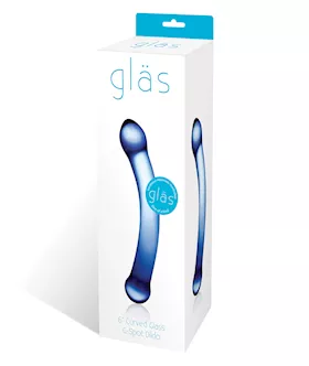 Glas 6quot Curved GSpot Glass Dildo Blue