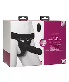 Body Extensions Be Naughty Vibrating 4 Piece Strap On Set Black