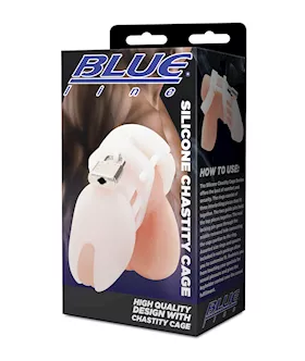 Blue Line Silicone Chastity Cage  White