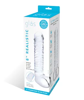 Glas 8quot Realistic Ribbed Glass GSpot Dildo wBalls Clear