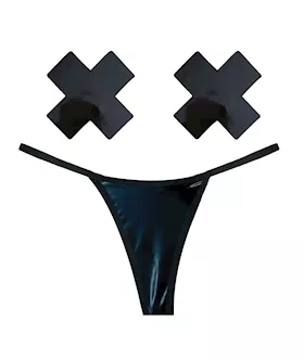 Neva Nude Naughty Knix Dom Squad Wet Vinyl GString amp Pasties  Black OS