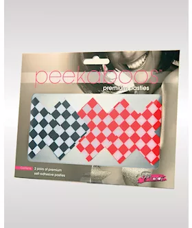 Peekaboos Off The Wall Checkered Pasties - 2 Pairs 1 Black/1 Red