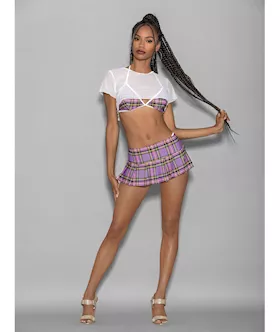 Euphoria 4 pc Girly Adult School Girl Purple Plaid OS