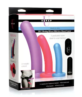 Strap U Triple Peg 28X Vibrating Silicone Dildo Set wRemote Asst Colors