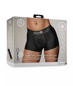 Shots Ouch Vibrating Strap On Boxer Black ML