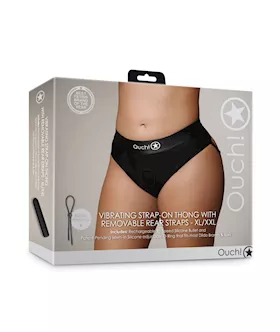 Shots Ouch Vibrating Strap On Thong wRemovable Rear Straps Black XLXXL