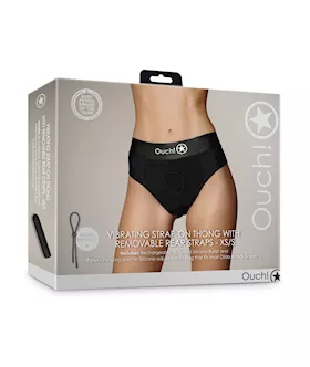 Shots Ouch Vibrating Strap On Thong wRemovable Rear Straps Black XSS