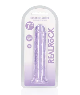 Shots RealRock Crystal Clear 7quot Straight Dildo wSuction Cup  Purple