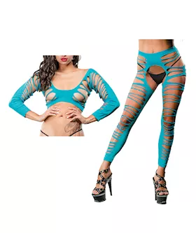 Beverly Hills Naughty Girl Crotchless Side Straps Leggings Turquoise OS