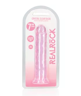 Shots RealRock Crystal Clear 7quot Straight Dildo wSuction Cup  Pink