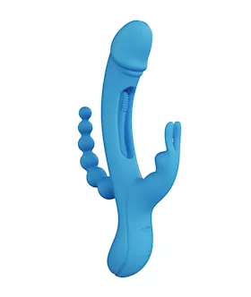 Trilux Kinky Finger Rabbit Vibrator w Anal Beads Blue