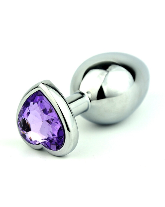 Chrome Butt Plug With Lavender Heart Shaped Jem