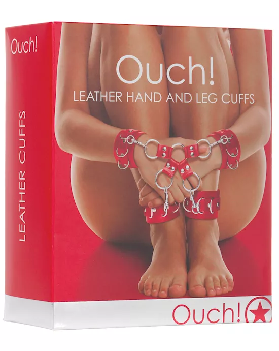Shots Ouch Leather Hand & Leg Cuffs - Red