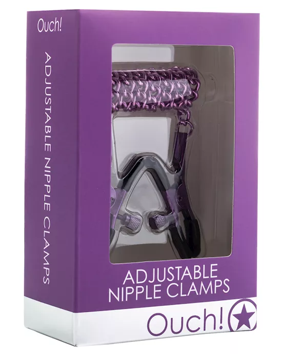 Shots Ouch Adjustable Nipple Clamps w/Chain - Purple